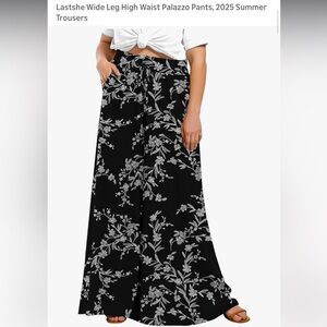 Elegant Black Floral Wide Leg Pants